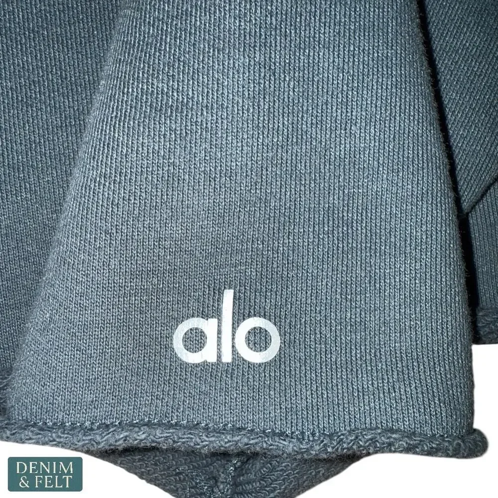 Alo Yoga Cropped Hoodie Blue Gray Drawstring Athleisure Lounge‎ Sweatshirt Cozy
